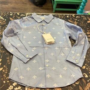 Gucci Blue Embroidered Bee & Star Shirt